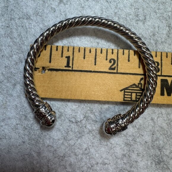 Silver-Plated Twisted Cuff Bracelet With Ornate End Caps - Picture 6 of 7